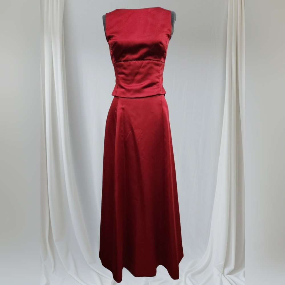 After Six red satin rn91947 full length formal 2pc. Top & skirt women's …